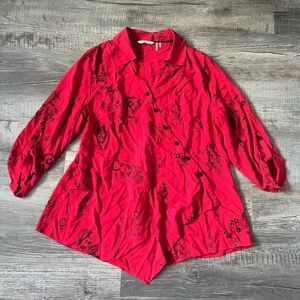 Soft Surroundings Pagoda Tunic XL Blouse Oriental Asian Red Black Office Career